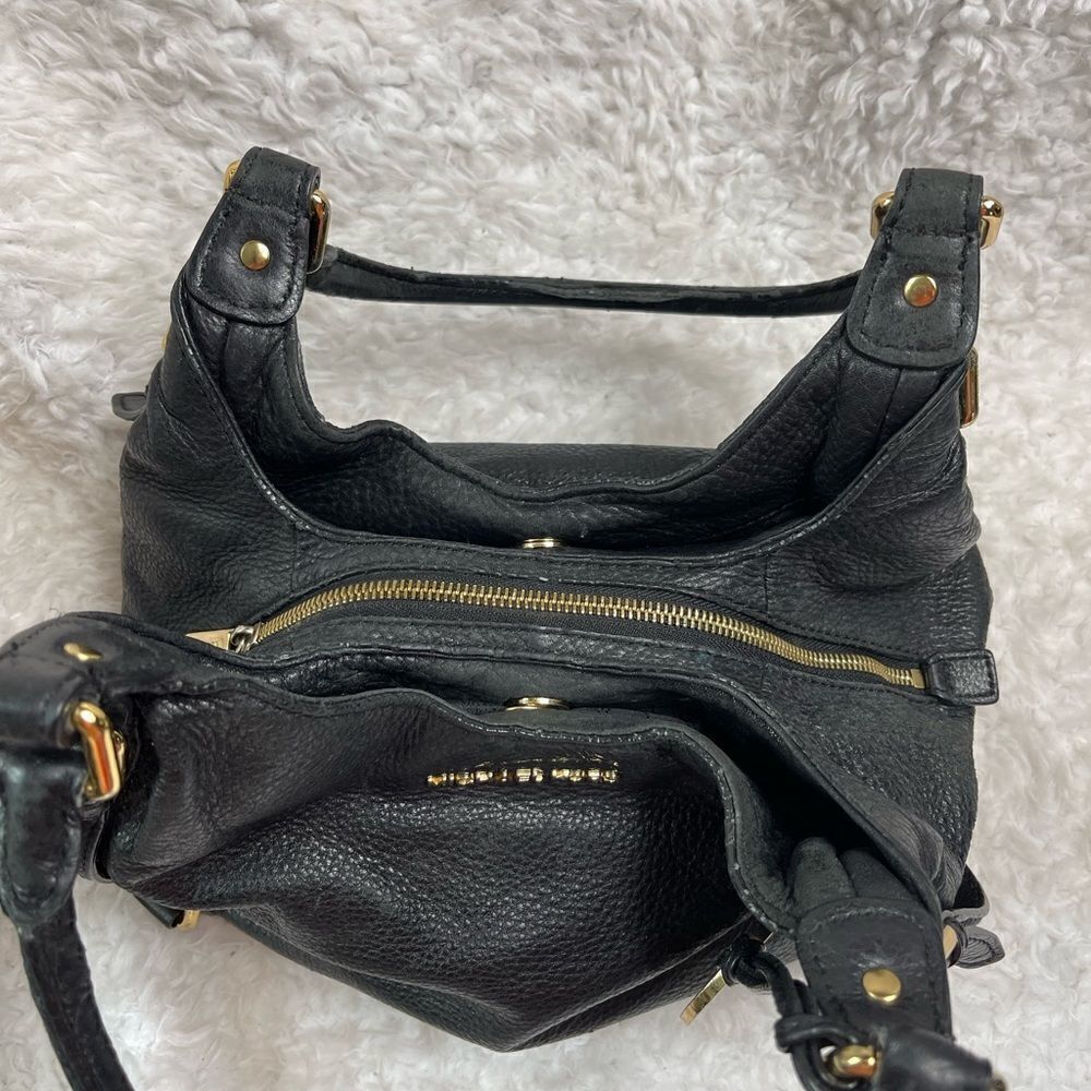 Michael Kors Black Pebble Leather Satchel with gold tone hardwares and accents. - Picture 6 of 16